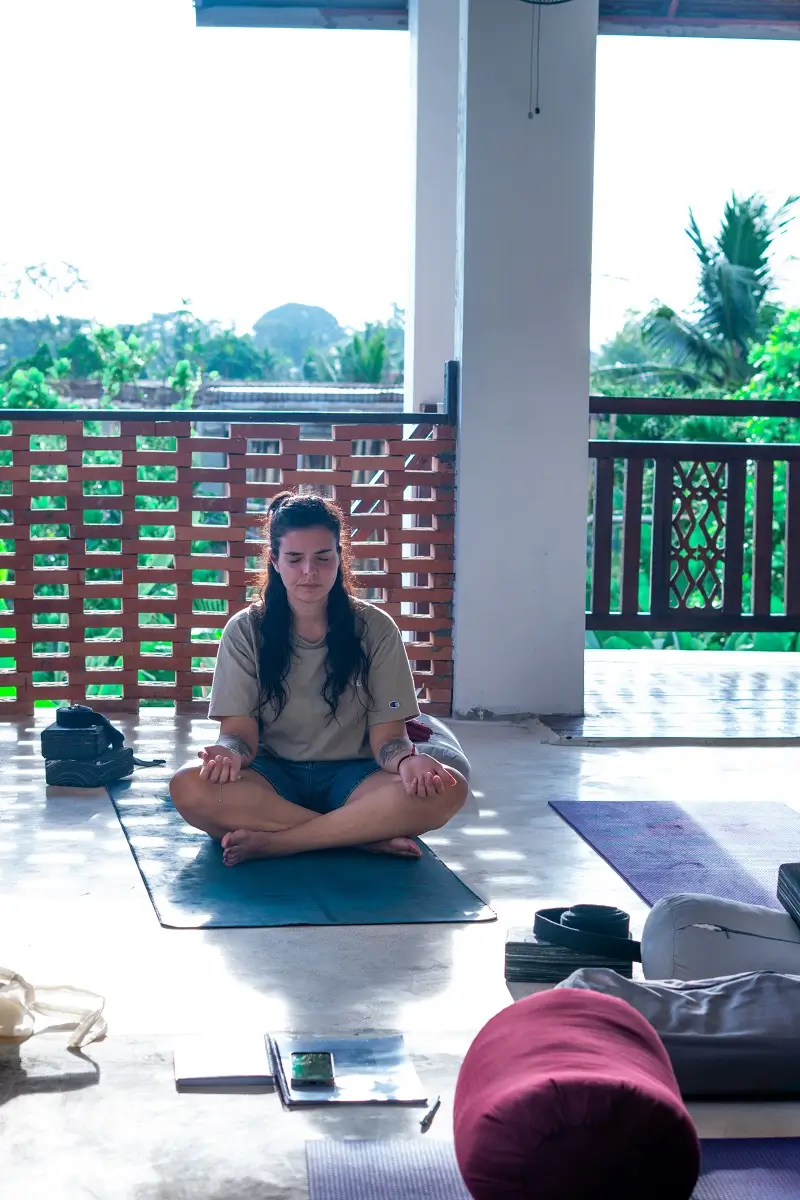 Students practicing yin yoga deep stretches during yin yoga teacher training bali at Bali Yoga Retreats in Ubud