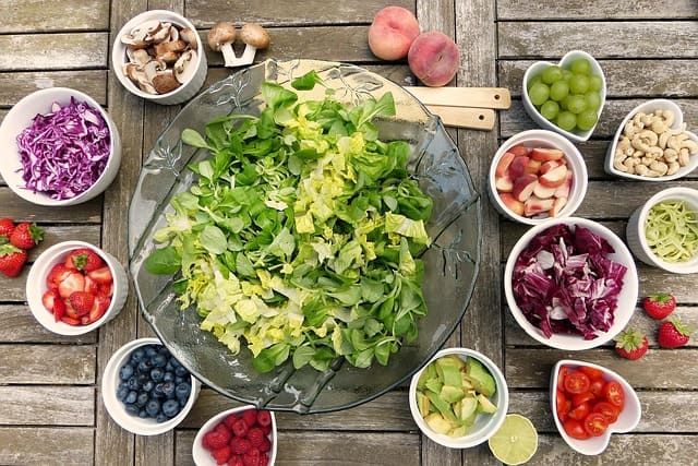 Salad and fruits in bowl