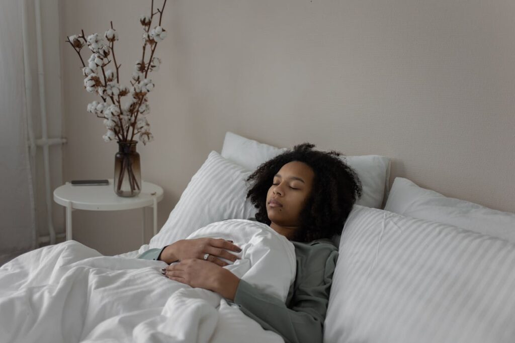 Women sleeping and doing yoga