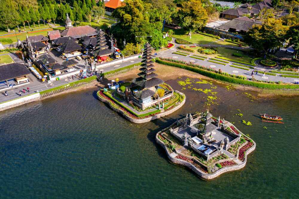 Aerial view of Bali temples.