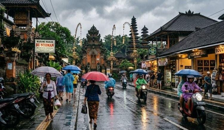 Rainy street in Ubud, Bali