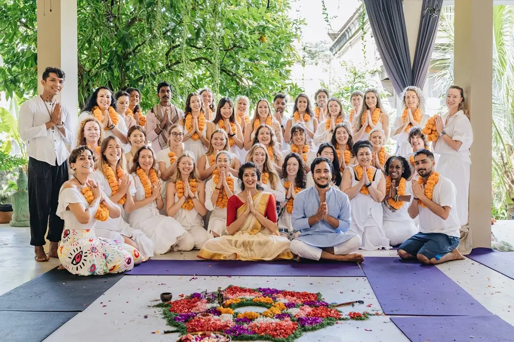 Yoga teacher training students celebrating their closing ceremony together