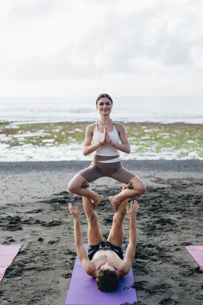 Yoga practice on a Bali beach.
