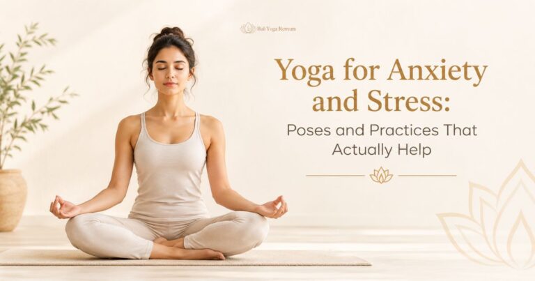 Woman practicing yoga for anxiety and stress in a calm setting